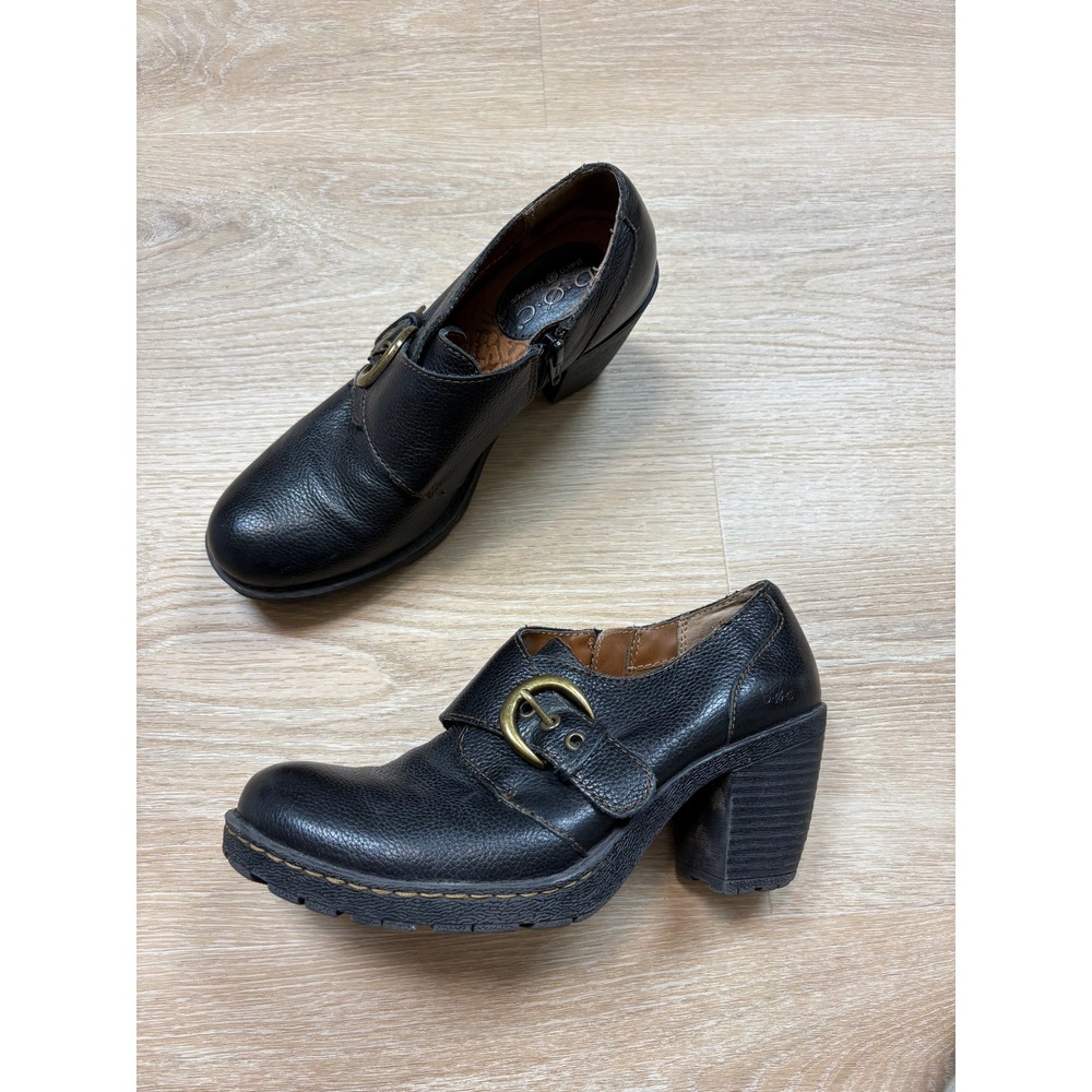 B.O.C. Born Concept Pebbled Leather Buckle Heel Booties Women's 7